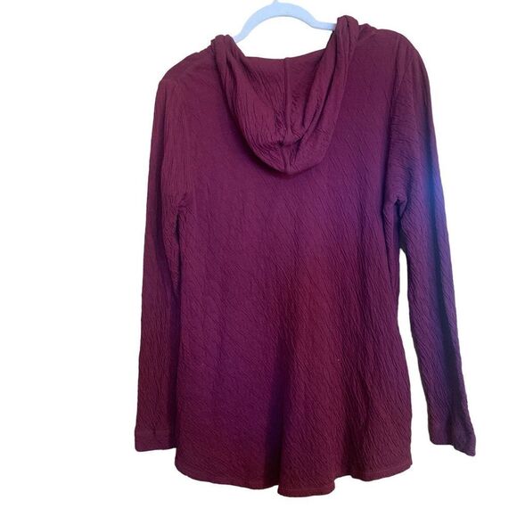 Pure J. Jill Small Burgundy Textured Crinkle Hooded Pullover Sweatshirt Blouse - Picture 5 of 8